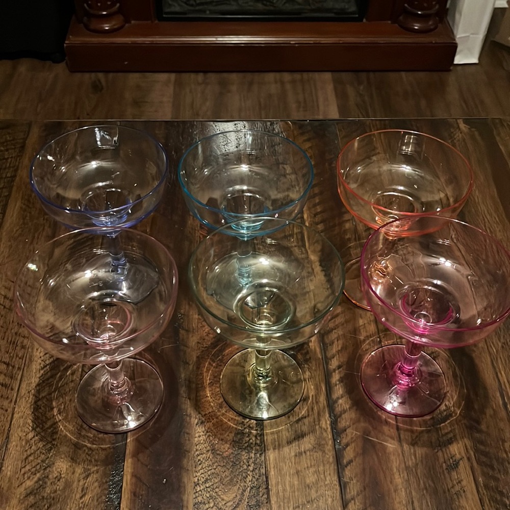 Six Colorful Plastic Martini Cups